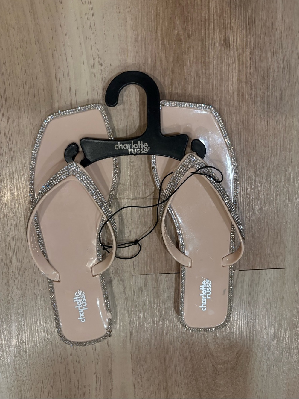 Charlotte Russe Blush Nude Rhinestone Trim Flip Flop Sandals